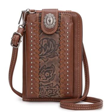 Imagem de Montana West Bolsa tiracolo feminina Western pequena para celular, Marrom trabalhado, Small