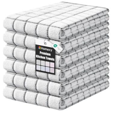 Imagem de Homaxy Toalhas de cozinha premium (40,6 cm x 71,1 cm, pacote com 6), panos de prato grandes de algodão fiado anel, toalhas de mão de cozinha macias super absorventes, conjunto de toalhas de chá de
