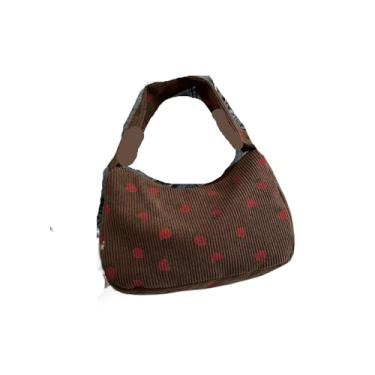 Imagem de Bolsa feminina pequena de veludo cotelê com estampa fofa, bolsa axila, design de meia lua, mini bolsas de ombro, Café, One Size