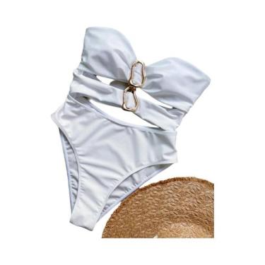 Imagem de Maiô Feminino Sexy Com Recorte Em Metal, Estilo Bandeau, Alta Cintura,