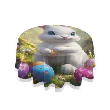 Imagem de Qilmy Toalha de mesa redonda de palmeira de treliça verde, 152 cm, resistente à água, à prova de derramamento, capa de mesa grande para jantar de reunião de família em ambientes internos e externos