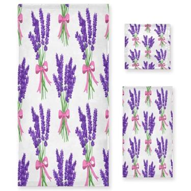 Imagem de xigua Conjunto de toalhas de banheiro de lavanda floral absorvente macio 3 peças toalha de banho toalha de mão toalhas decorativas para banheiro, academia, hotel, praia, piscina