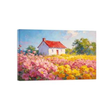Imagem de BMZFYBS Impressão em tela de arte de parede de paisagem - decoração de campo de flores de casa - quadros de pintura para sala de estar pronta para pendurar tela emoldurada 30x45cm12x18in