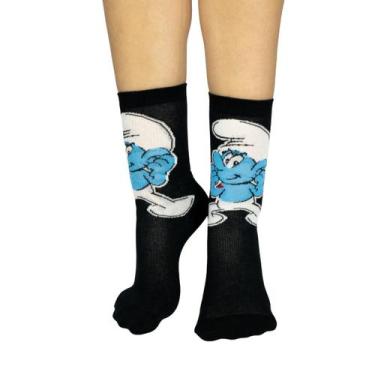 Imagem de Meia Infantil Smurfs Cano Alto Trifil Escola Frio Inverno Algodão, Pre