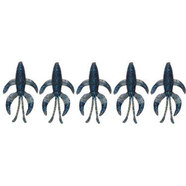 Imagem de Isca macia Isca de pesca artificial Isca de camarão Eco amigável Resistência de alto impacto Design realista para água salgada Walleye Pike Truta Rockfish PVC 3in 5pcs (Azul escuro)
