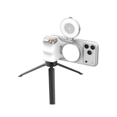 Imagem de TELESIN Alça magnética 3 em 1 para câmera de telefone com foto divertida + luz magnética para selfie C03 (prata) + kit de tripé para criador de tripé compatível com iPhone Magsafe e selfies/fotografia