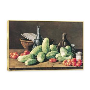Imagem de Moldura dourada. Arte vintage emoldurada de frutas mortas, pintura clássica de cozinha country, decoração de parede de casa de fazenda quente para sala de jantar e cozinha. C21. 80 x 120 cm - 31,5 x