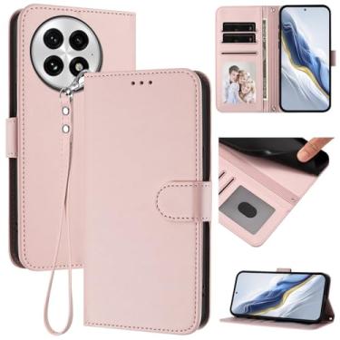 Imagem de Capa carteira para OnePlus 13 5G, capa fina de couro com compartimentos para cartões, alça de pulso e suporte, capa protetora à prova de choque para homens e mulheres (rosa)