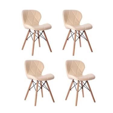 Imagem de Kit 04 Cadeiras Estofada Jantar Charles Eames Eiffel Slim Wood Confort