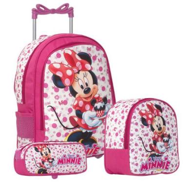 Imagem de Kit Mochila Escolar Menina Minnie Rodinha Passeio Resistente - TOYS 2U