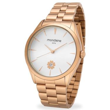 Imagem de Relógio Mondaine Feminino De Pulso Delicado De Flor Rosê Branco Quartz Pulseira Em Aço Inoxidável Calendário Prova D'água 50 Metros Original