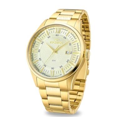 Imagem de Relógio Masculino Analógico Quartz Esportivo Casual Dourado Em Aço Inoxidável Mostrador Creme Com Calendário A Prova D'água 50 Metros Original