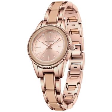 Imagem de VTAIGE Relógio feminino com pulseira de aço inoxidável, dois tons, relógio de pulso analógico elegante com mostrador minimalista, Minimalista - rosa