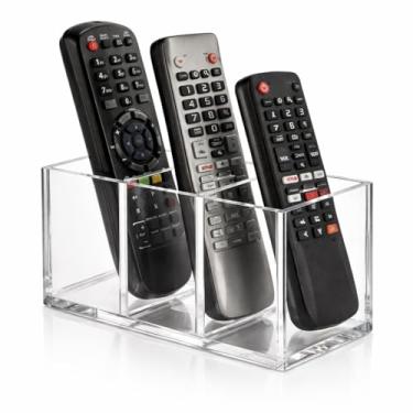 Imagem de Porta Controle Remoto em Acrílico Transparente 3 Compartimentos 14x8x8cm 3mm Premium Virgem Organizador de Mesa para TV Ar-Condicionado