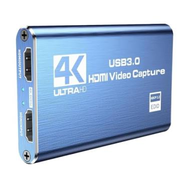 Imagem de JOMOCARE Placa de captura HDMI 4K para USB3.0, 1080p 60FPS, placa de captura de áudio e vídeo para cartão de captura de jogos, streaming Nintendo Switch, funciona com PS4/PS5/PC/OBS/Câmera/Xbox (azul)