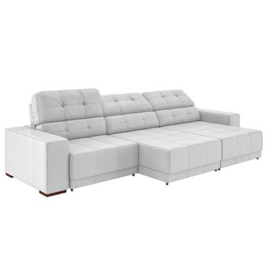 Imagem de Sofá Sala de Estar Retrátil e Reclinável 5 Lugares Lisboa 320cm Branco Couro - Gran Belo