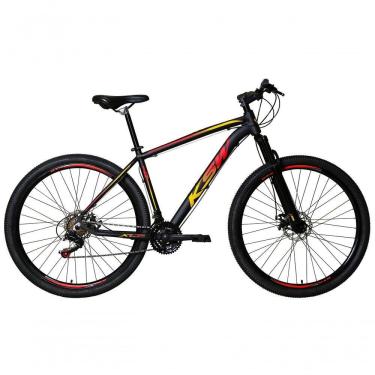 Imagem de Bicicleta Aro 29 Ksw Xlt 24v Freio A Disco Suspensão Mountain Bike Alumínio Preto-vermelho-amarelo 21
