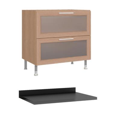 Imagem de Balcão Cozinha Ditália Aspen 2 Gavetas Vidro Cv Tampo Preto Cd-108