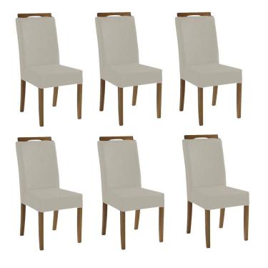 Imagem de Kit 6 Cadeiras Estofadas 100% Madeira Heloísa Suede Bege