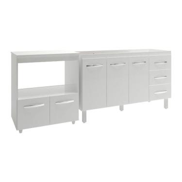 Imagem de Armário Cozinha Balcão Gabinete De Pia 140 Cm Carine E Balcão Para Microondas E Forno Elétrico Amanda Branco