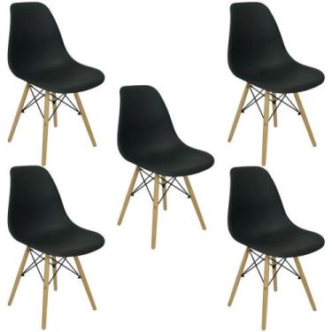 Imagem de Kit 5 Cadeiras Eiffel Charles Eames Wood Cozinha Preta - UNIVERSAL MIX