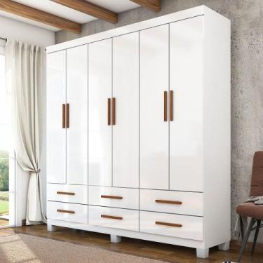 Imagem de Guarda-Roupa Solteiro Aria 6 Portas 6 Gavetas com Pés Branco - Pnr Móv
