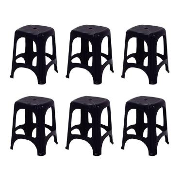 Imagem de 6 Banquetas Tramontina Niterói Eco Em Polipropileno Preto 45cm