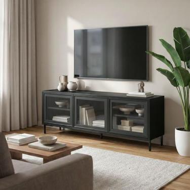 Imagem de Rack TV 3 Portas de Vidro 135cm Refresh BRV Móveis, Preto