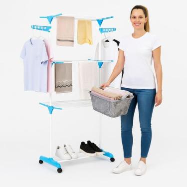 Imagem de Varal Chão Vertical Alto Dobrável Em Inox Para Roupas Com Rodinhas e C