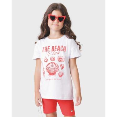 Imagem de Conjunto menina camiseta concha e verão divertido leve moderno - Branco e Azul - Menina 4 a 14 anos-Feminino