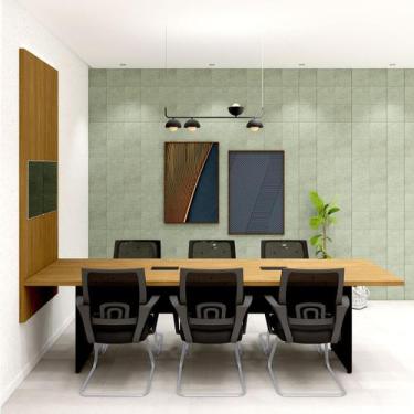 Imagem de Mesa de Reunião e Painel TV 100% MDF c/ 6 Cadeiras F5 Office, Freijó c