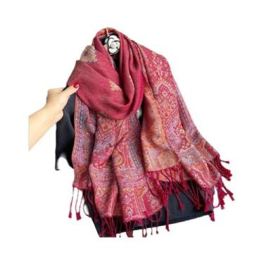 Imagem de Cachecol Feminino De Luxo Em Caxemira Grossa Estampado Pashmina Manta 