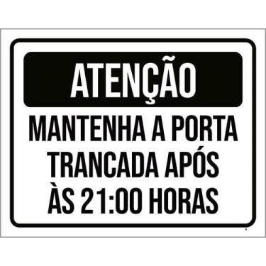 Imagem de Kit 5 Placa Acm Mantenha Porta Trancada Após 21H 18X23 - Sinalizo