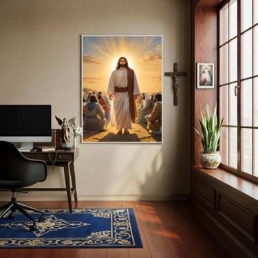 Imagem de Quadro Decorativo Jesus Iluminado - 70X50Cm - Quadros On-Line