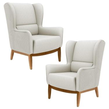 Imagem de Kit 2 Poltronas Decorativas Base Manu Madeira Milena C-107 Linho Bege - Domi