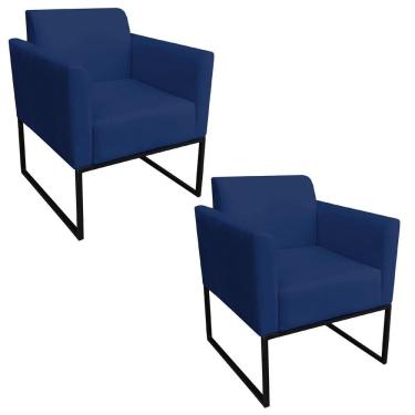 Imagem de Kit 2 Poltronas Base Industrial Preto Maressa S04 Suede Azul Marinho Ibiza