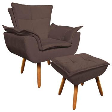 Imagem de Poltrona Pés Palito Com Puff Opla Suede Marrom - Ibiza
