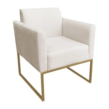 Imagem de Poltrona Decorativa Base Industrial Dourada Maressa S03 Suede Bege - Ibiza