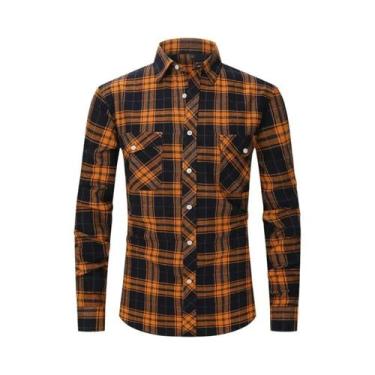 Imagem de Camisa Masculina De Manga Longa Em Algodão Escovado Xadrez Vermelho Eu