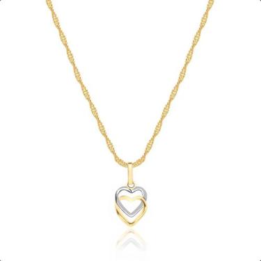 Imagem de Cordão Feminino Ouro 18k + Pingente Corações - Sofistgold Joias, 45CM