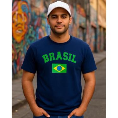 Imagem de KIT Camiseta Slim Algodão Estampa Brasil Copa + Boné Trucker liso - LO