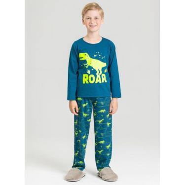 Imagem de Pijama Longo Azul Infantil Menino Dinossauro Roar - Molekada, 4