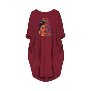 Imagem de Vestidos casuais soltos femininos plus size de manga curta com gola re