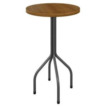 Imagem de Mesa Bistrô Redonda Tampo Madeira Maciça 70cm Base Alta - Tubulares Pa