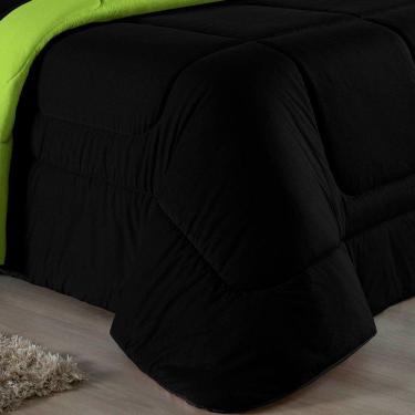 Imagem de Kit Edredom Dupla Face + Jogo De Lençol Queen Nobre 6 Peças Malha 100% Algodão - Preto / Pistache