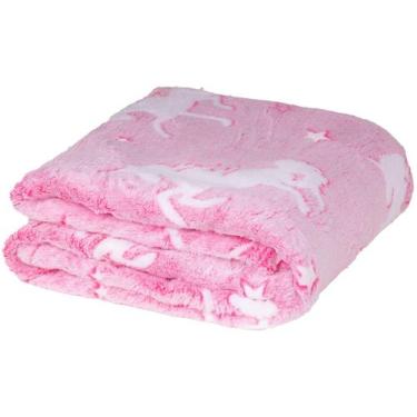 Imagem de Manta Que Brilha No Escuro Unicórnio Cor Rosa 1,50x2,00m Jolitex, Rosa