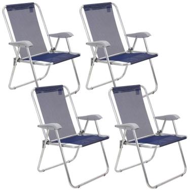 Imagem de Kit 04 Cadeiras De Praia Tramontina Creta Master Em Alumínio Com Assento Azul Escuro 92900202
