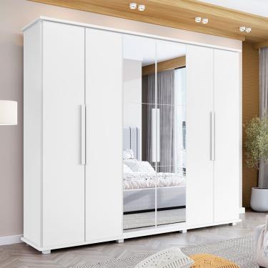 Imagem de Roupeiro Canadá Ii 6 Portas 4 Gavetas Com Espelho Para Quarto De Casal Moderno Organizador - Branco