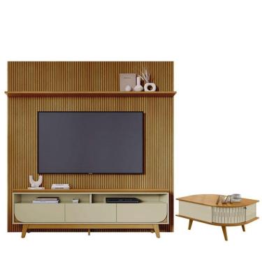 Imagem de Estante Home Theater Com Bancada Suspensa Luna Com Mesa De Centro Indianápolis Cumaru O...