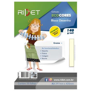 Imagem de Bloco de Desenho Eco Cores 10027 com Papel Creme 140G FORMATO A3 297X420MM 20 Folhas Uso Escolar e Escritório Amarelo